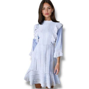The Clothing Company Eyelet Baby Blue Ruffle Mini Dress Size Large